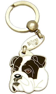 Bulldog branco tigrado <br> (chaveiro, Gravado incluído)